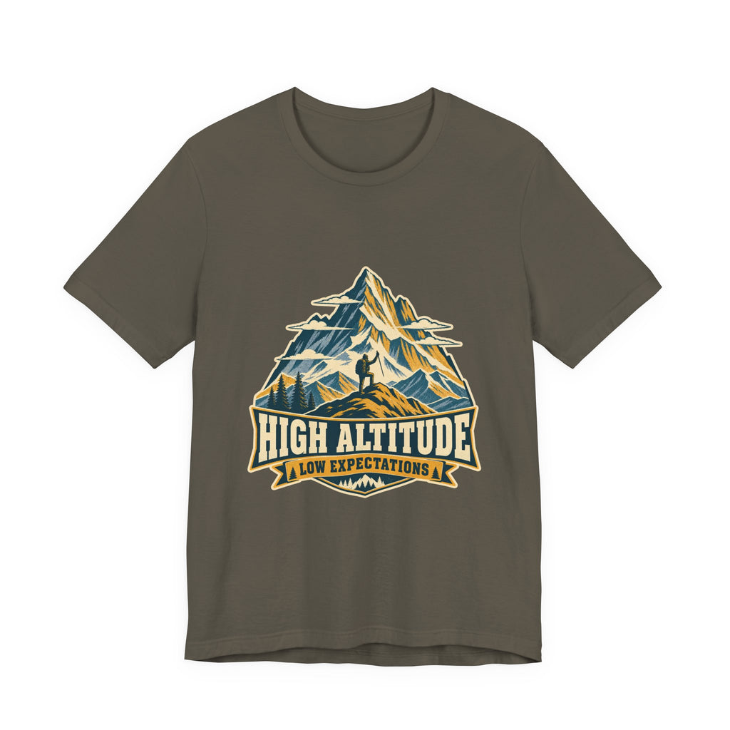 High Altitude Low Expectations T-Shirt — Vintage Mountain Hiking Tee