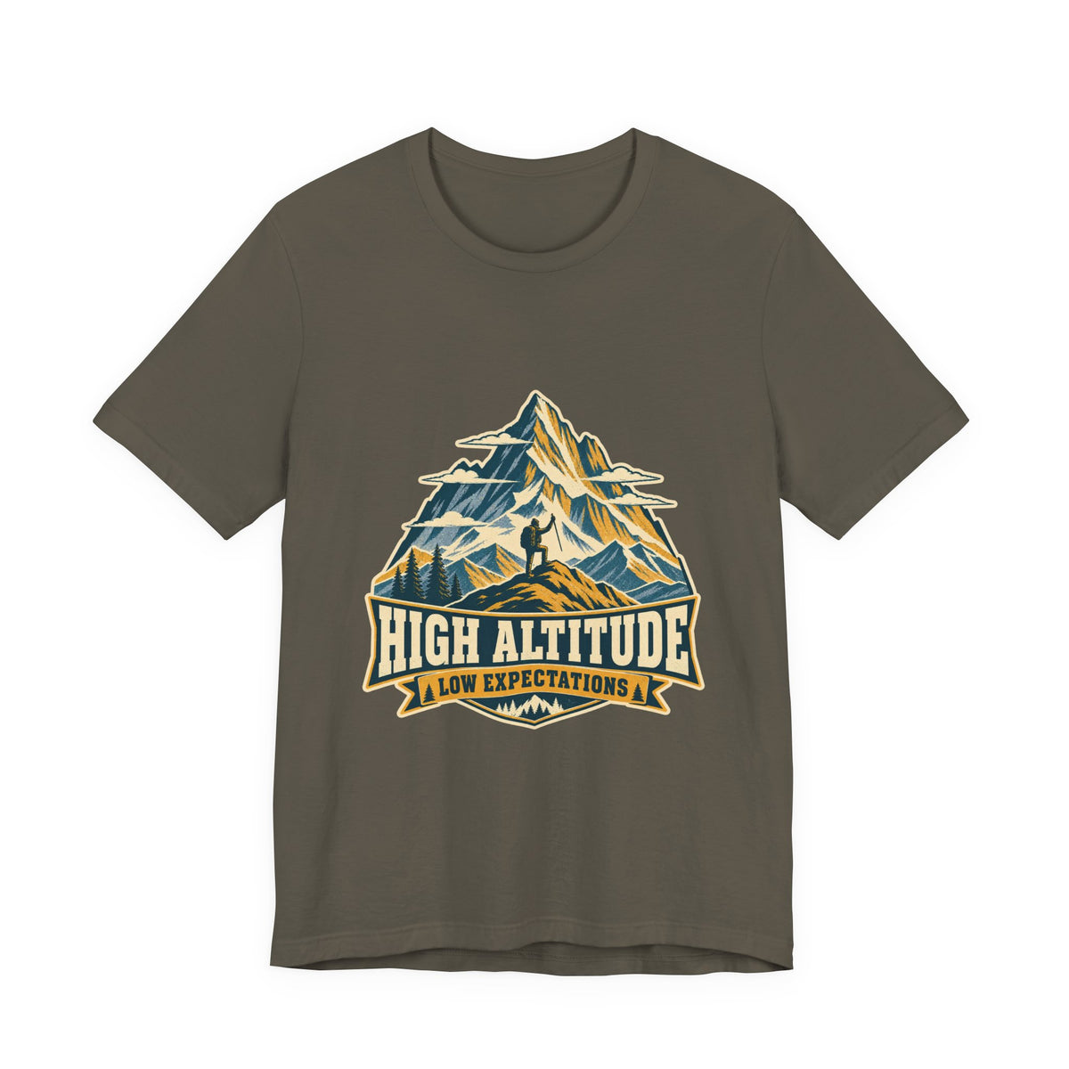 High Altitude Low Expectations T-Shirt — Vintage Mountain Hiking Tee