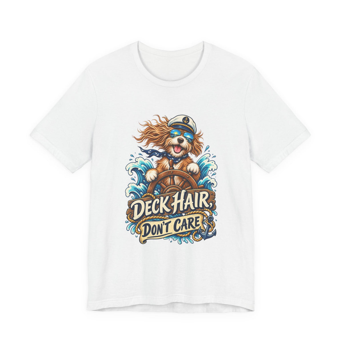 Deck Hair Don’t Care Dog Sailor T-Shirt — Funny Nautical Sea Dog Vintage Tee