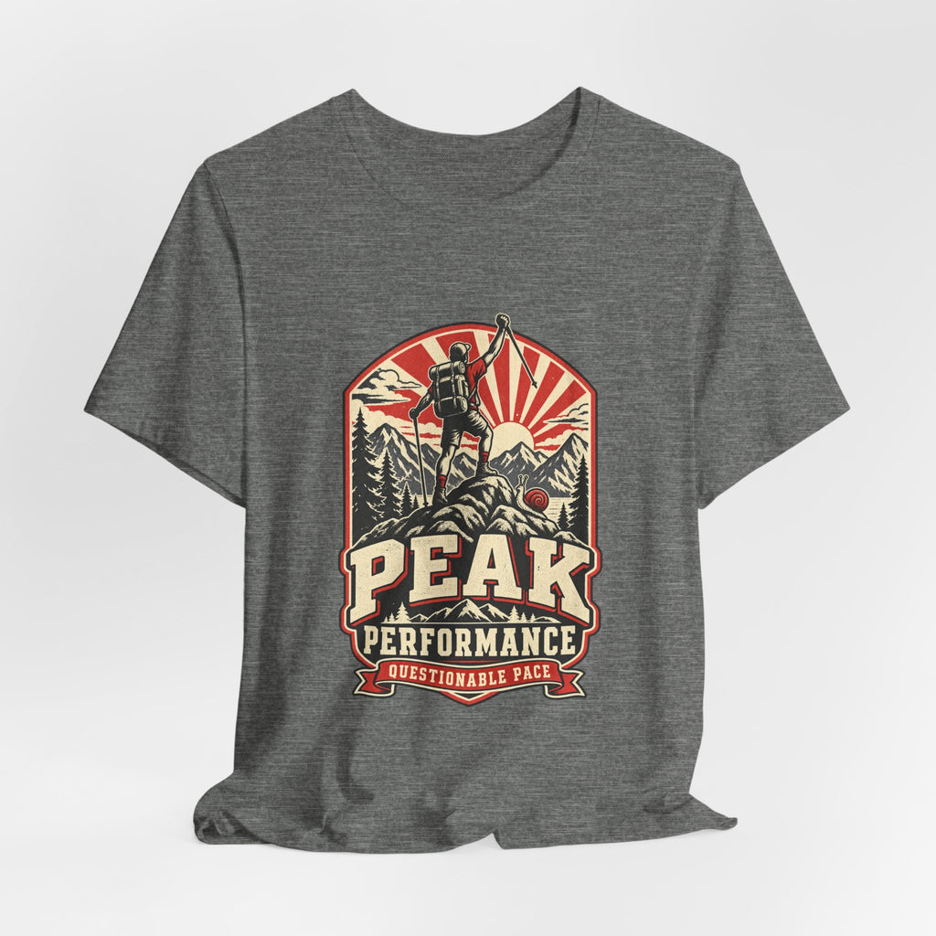 Peak Performance Questionable Pace T-Shirt — Funny Hiking Snail Vintage Mountain Tee