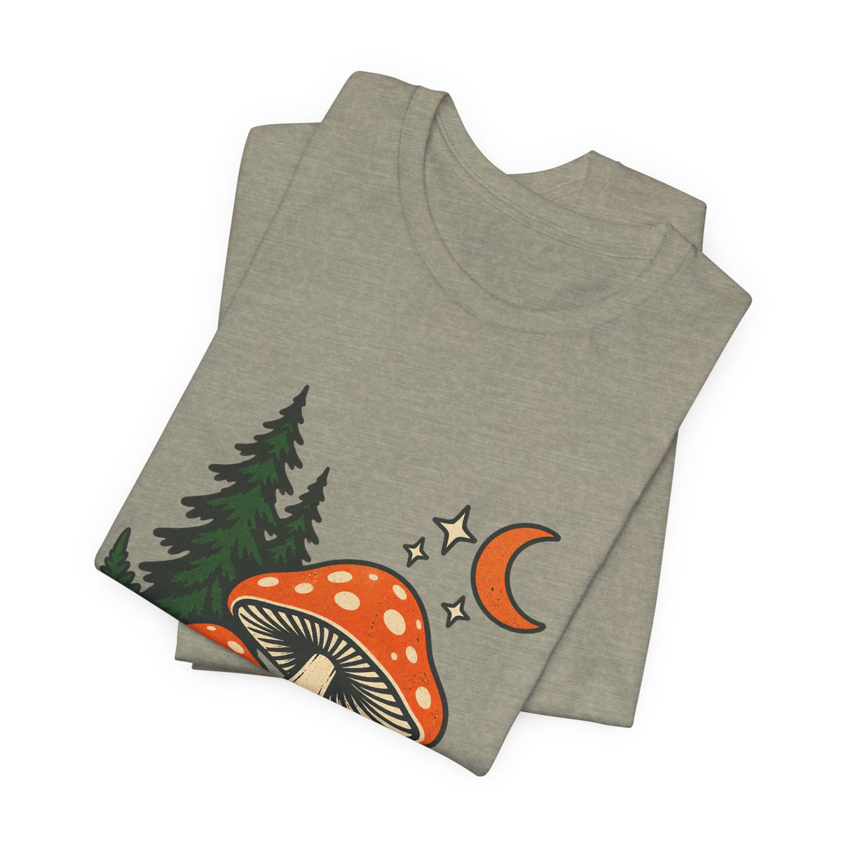 Vintage Mushroom Moon T-Shirt — Enchanted Forest Fungi Night Design