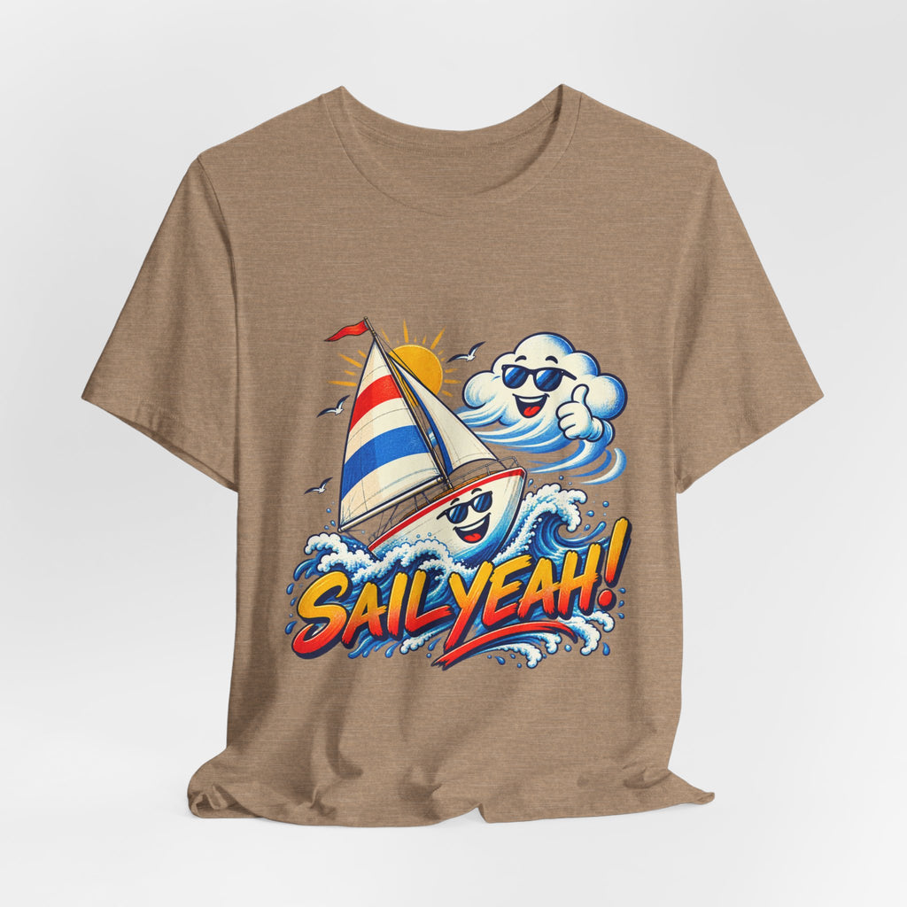 Sail Yeah! Vintage Sailboat T-Shirt with Cool Wave Cartoon