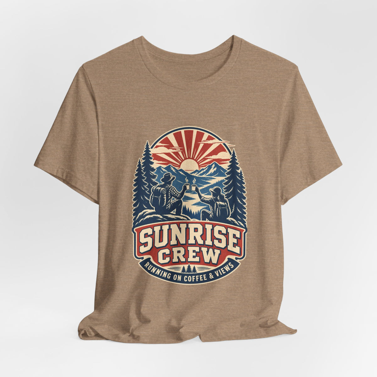 Sunrise Crew Hiking Tee — Running on Coffee & Views Vintage Mountain Shirt