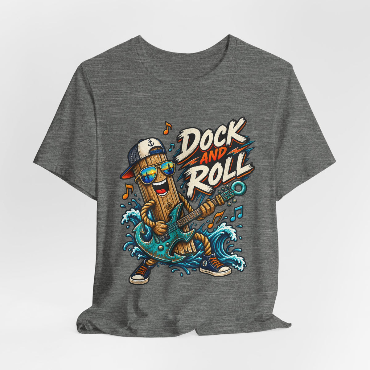 Dock and Roll T-Shirt, Funny Nautical Guitar Vintage Lake Life Tee