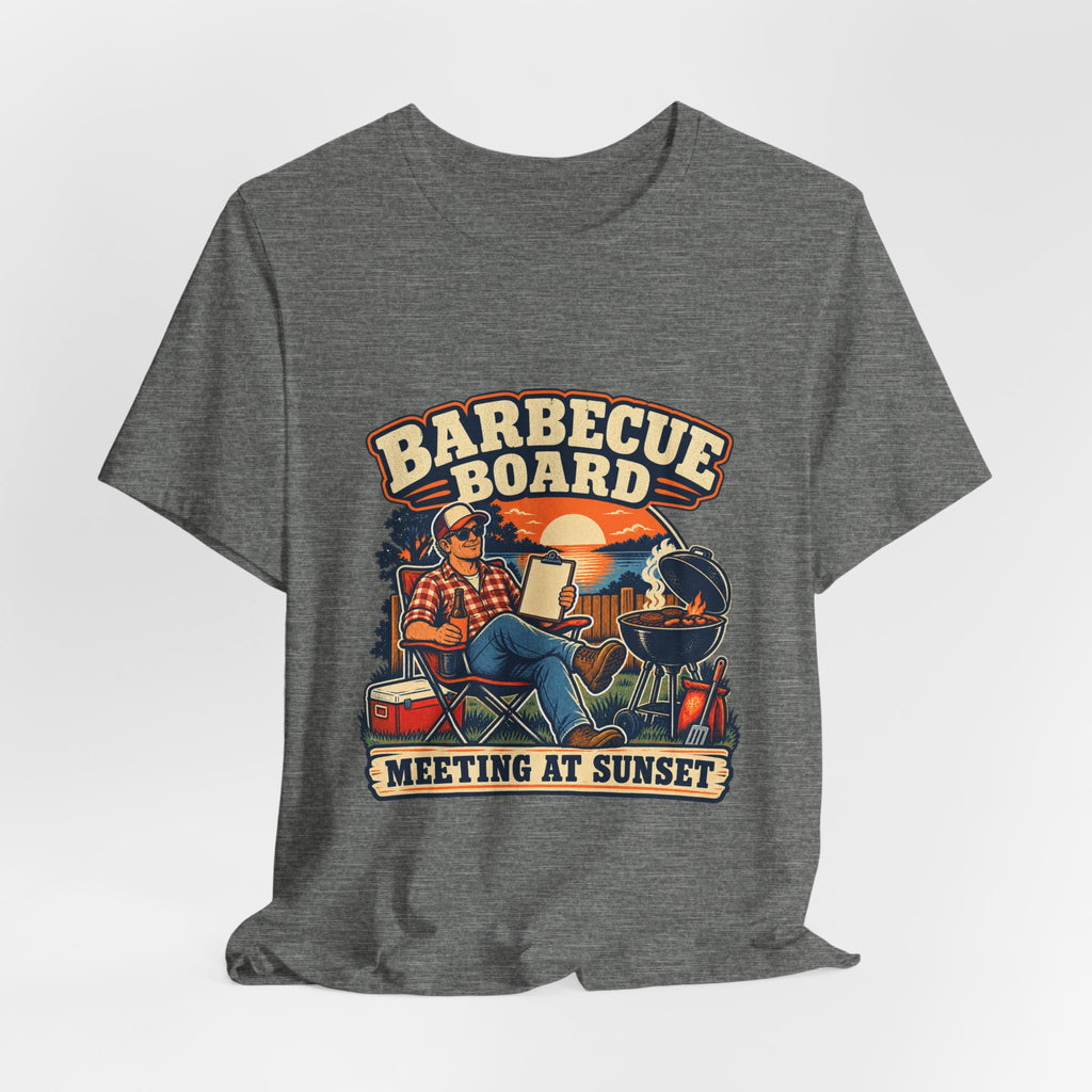 Barbecue Board Meeting at Sunset T-Shirt — Vintage Grilling & Backyard BBQ Humor