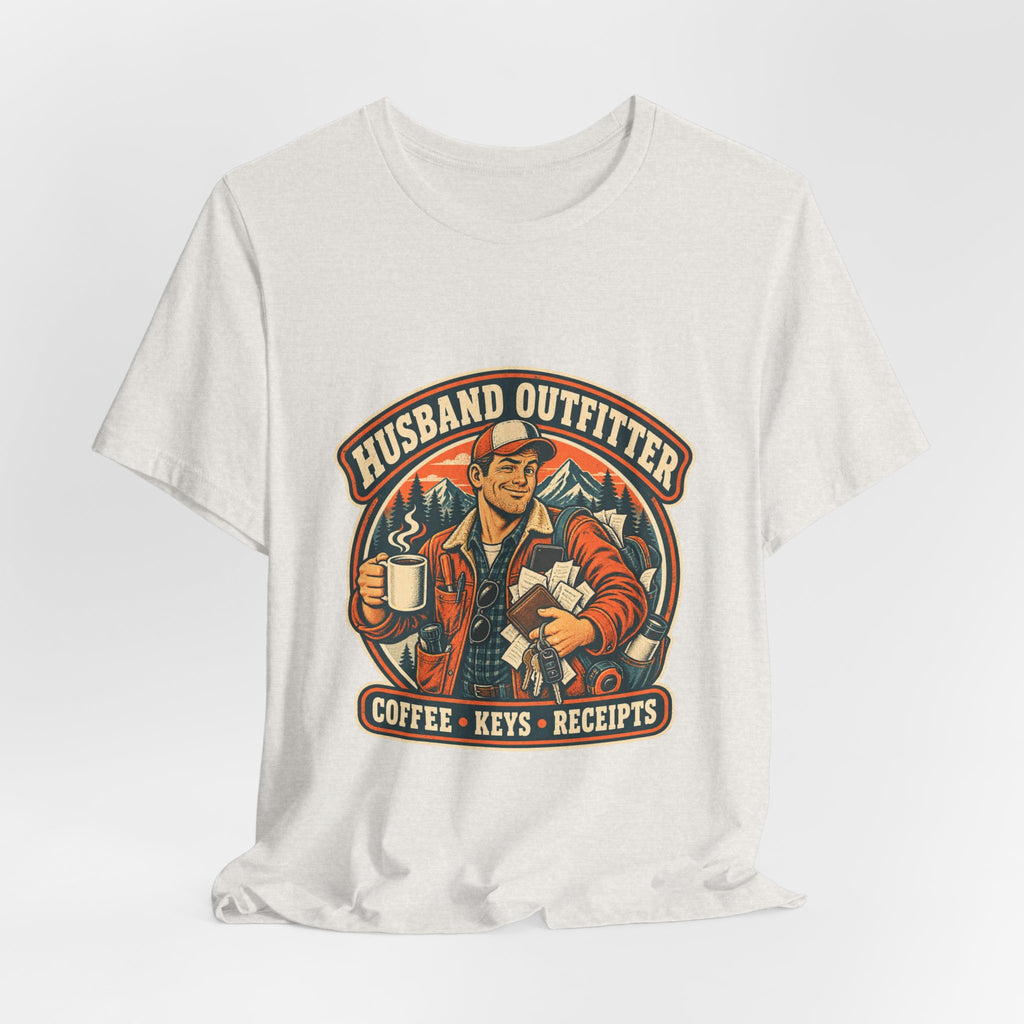Husband Outfitter Coffee Keys Receipts T-Shirt — Retro Multitasker Husband Humor Tee