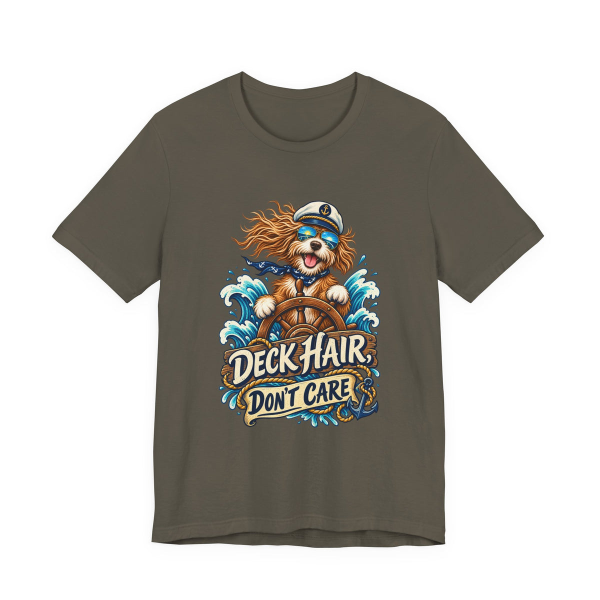 Deck Hair Don’t Care Dog Sailor T-Shirt — Funny Nautical Sea Dog Vintage Tee