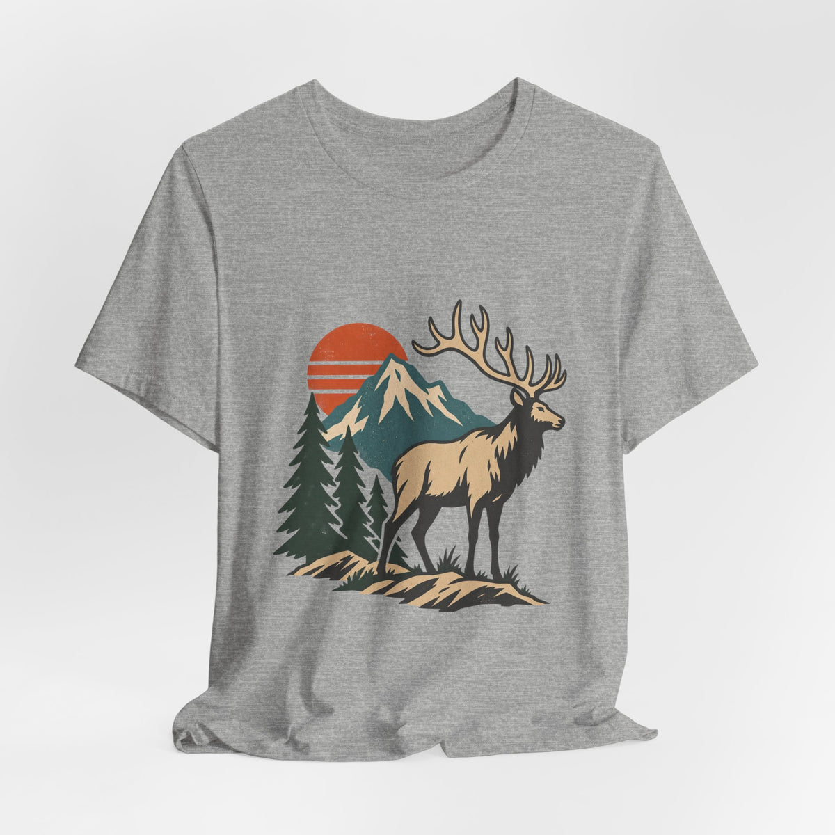 Vintage Elk Mountain T-Shirt, Retro Wilderness Deer and Pine Forest Graphic Tee